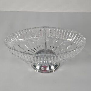 Towle Crystal William Adams Silver Plate Cut Divided 8" Oval Bowl Divided Dish